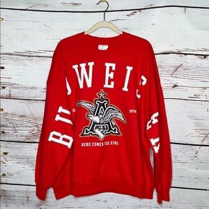 Budweiser NWT Size XXL Red Spellout - Here Comes the King Crewneck Sweatshirt